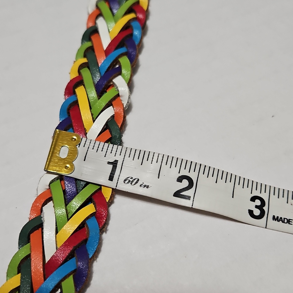 Argentina Amiee Lynn Multicolor Braided Leather Belt with Green Accents Size M/L - Picture 6 of 10